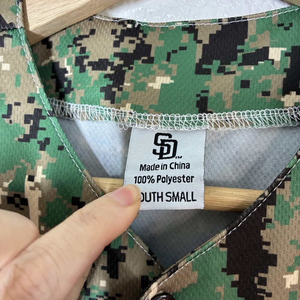 San Diego Padres Jersey Youth Small Green Camo MLB Baseball Ramasamy 4 BDA Boys - Picture 11 of 13